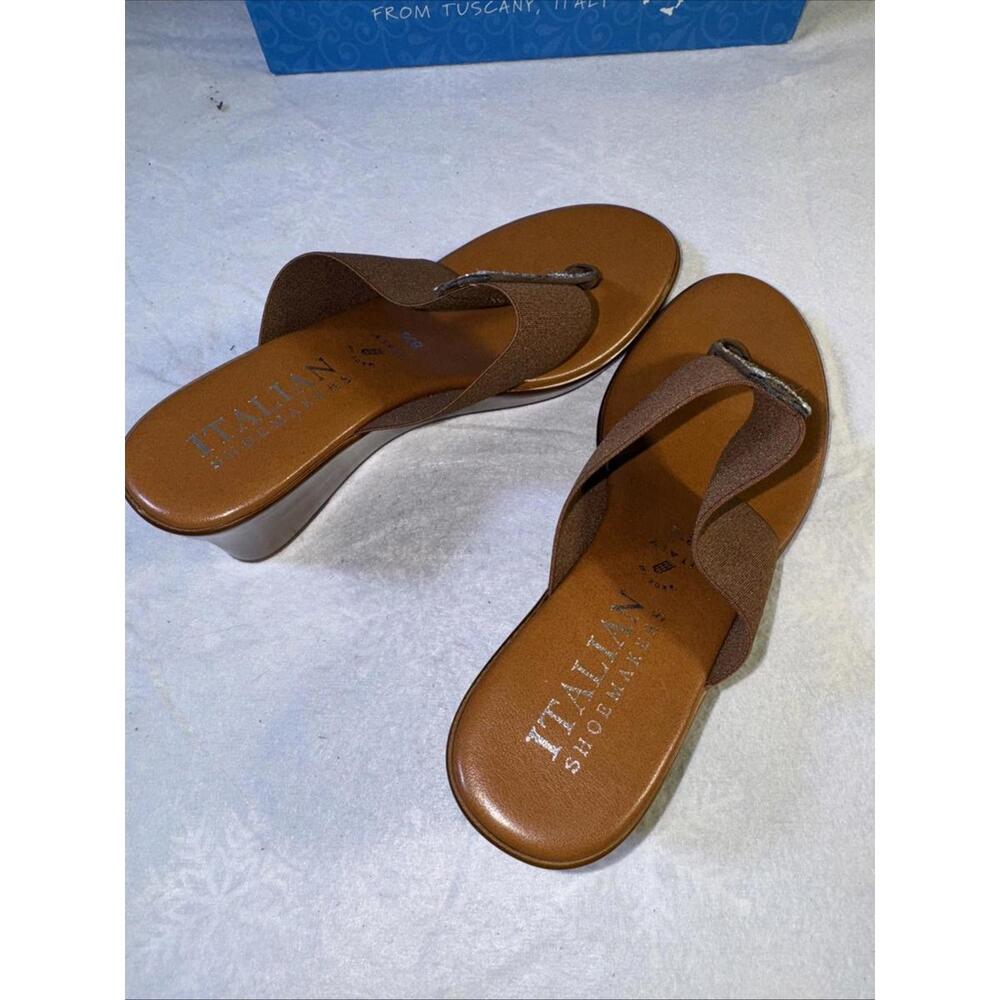 Italian Shoemakers Wedge Heel Shoe Size 8.5 Farley Thong Sandals Mocha Slip On - Picture 6 of 10